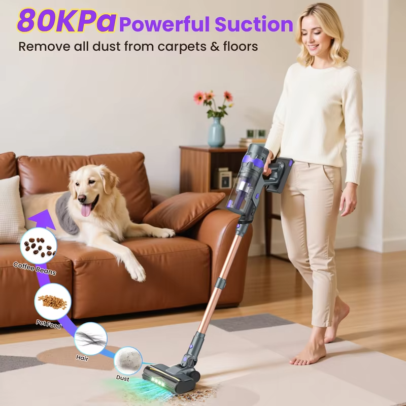 YISORA V2 Cordless Vacuum Cleaner, 80Kpa Powerful Suction, Up to 75 Min Runtime, LED Display Stick Vacuum