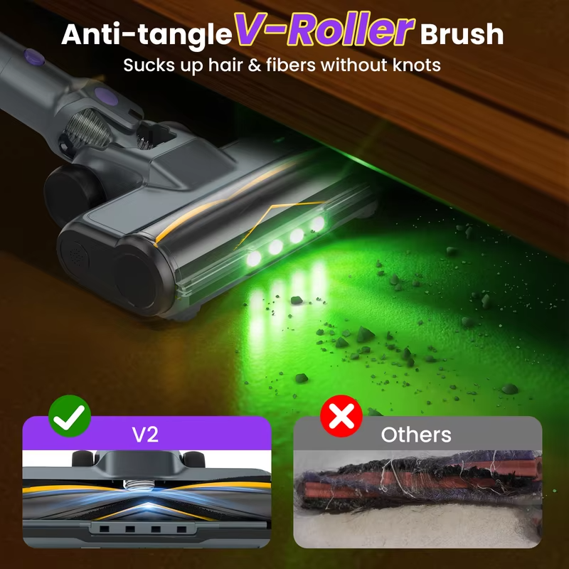 YISORA V2 Cordless Vacuum Cleaner, 80Kpa Powerful Suction, Up to 75 Min Runtime, LED Display Stick Vacuum