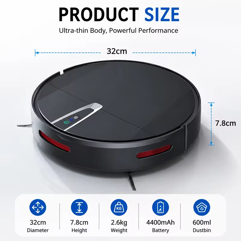 Home Robot Vacuum Cleaner with 2000 Pa Suction Wet & Dry Function Auto-Recharge Brushless Motor