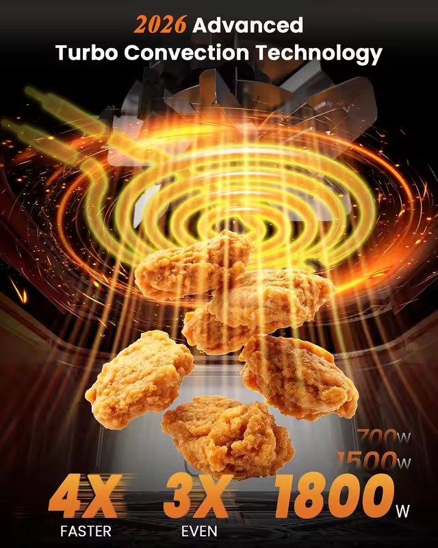 8 Qt Air Fryer, PFAS-Free, 7 Functions, 150 Presets, 50-400°F, Digital Touch Screen, Black