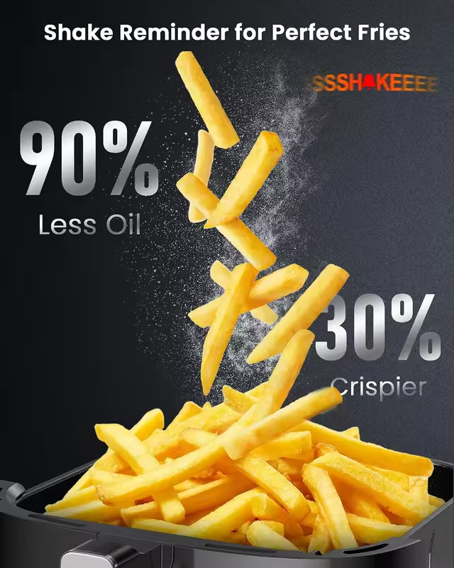 8 Qt Air Fryer, PFAS-Free, 7 Functions, 150 Presets, 50-400°F, Digital Touch Screen, Black