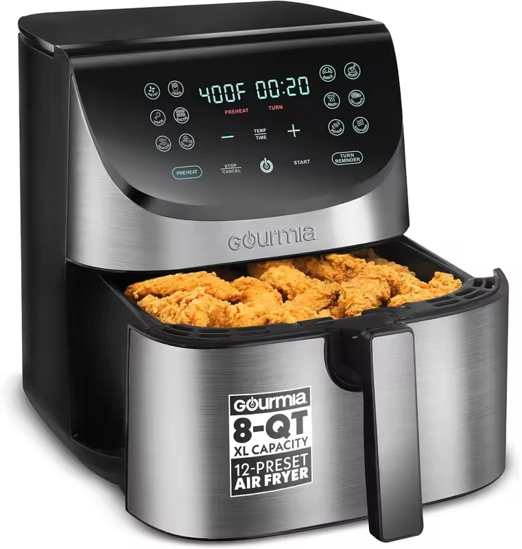 8 Qt Extra Large Air Fryer with 12 Presets, FryForce360°, Dishwasher Safe, Stainless Steel