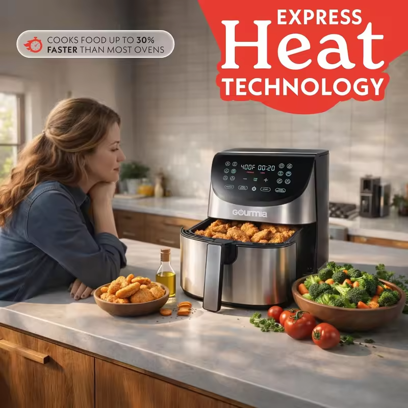 8 Qt Extra Large Air Fryer with 12 Presets, FryForce360°, Dishwasher Safe, Stainless Steel
