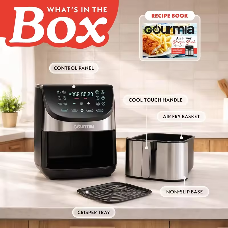8 Qt Extra Large Air Fryer with 12 Presets, FryForce360°, Dishwasher Safe, Stainless Steel