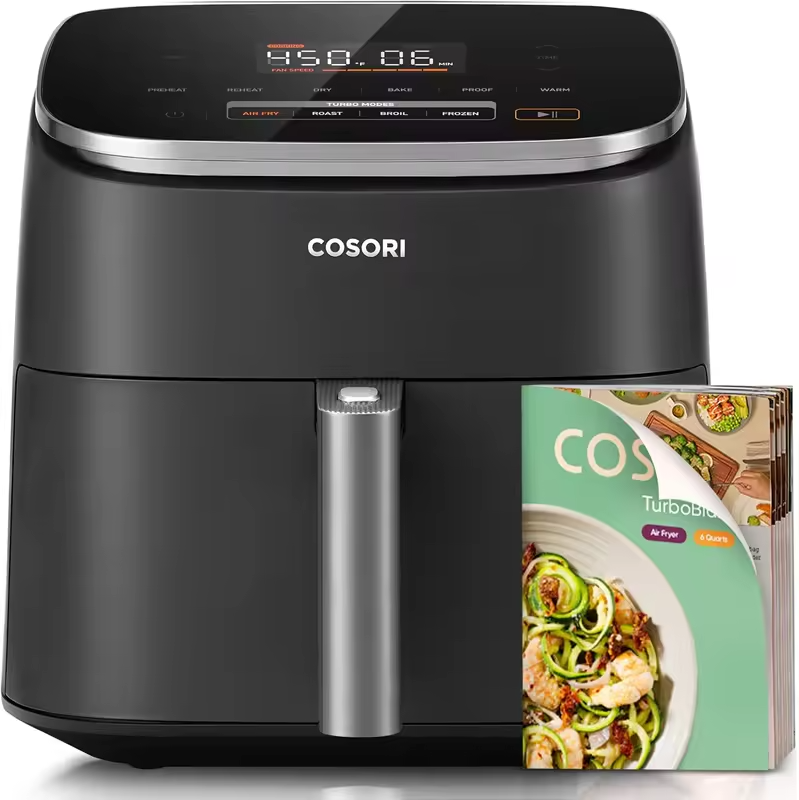 9-in-1 TurboBlaze Air Fryer 6 Qt, PFAS-Free Ceramic, 90-450°F, Precise Heating, Air Fry/Roast/Bake/Broil/Dry/Frozen/Proof/Reheat/Warm, 120V, Dark Gray