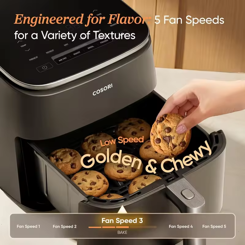 9-in-1 TurboBlaze Air Fryer 6 Qt, PFAS-Free Ceramic, 90-450°F, Precise Heating, Air Fry/Roast/Bake/Broil/Dry/Frozen/Proof/Reheat/Warm, 120V, Dark Gray