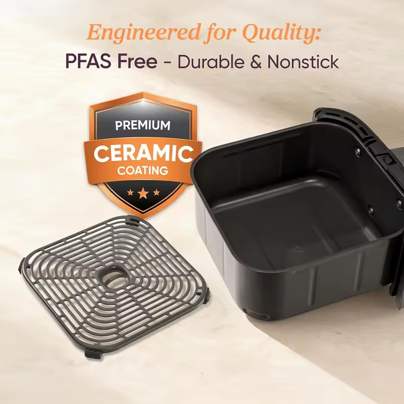 9-in-1 TurboBlaze Air Fryer 6 Qt, PFAS-Free Ceramic, 90-450°F, Precise Heating, Air Fry/Roast/Bake/Broil/Dry/Frozen/Proof/Reheat/Warm, 120V, Dark Gray