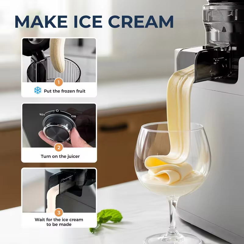 ROUNY Slow Juicer, Cold Press Extractor with Filter-Free, Easy Clean Electric Fruit Juicer Machine with Large Caliber,  Black