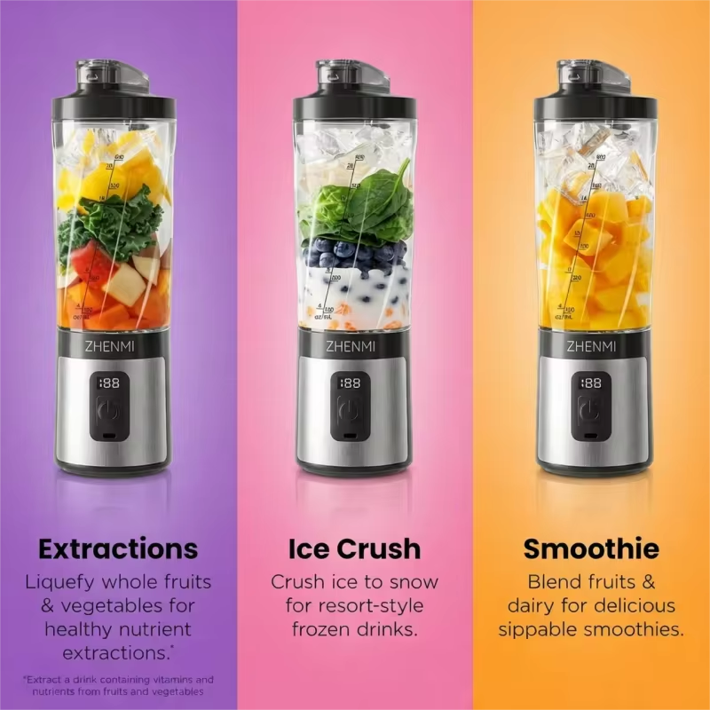 ZHENMI Personal Portable Blender with Digital Auto-Countdown Display, 20oz Leakproof Travel Cup with Guarded 6-Blade for Ice Cru