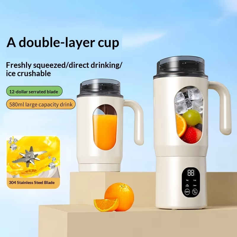 USB charging juicer, mini ice crusher, can make smoothies and milkshakes, perfect for travel, double lid portable handle juicer
