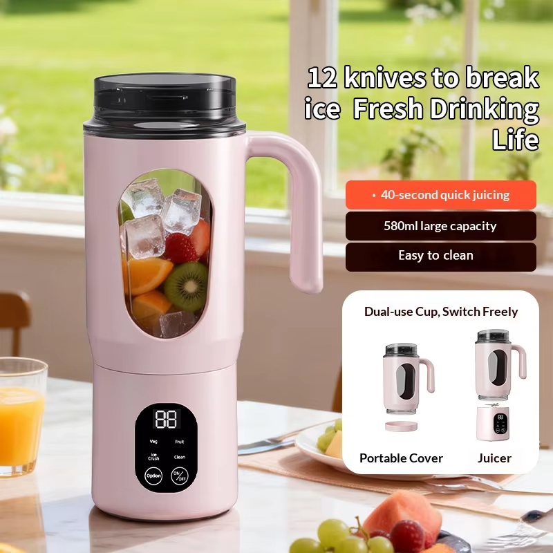 USB charging juicer, mini ice crusher, can make smoothies and milkshakes, perfect for travel, double lid portable handle juicer