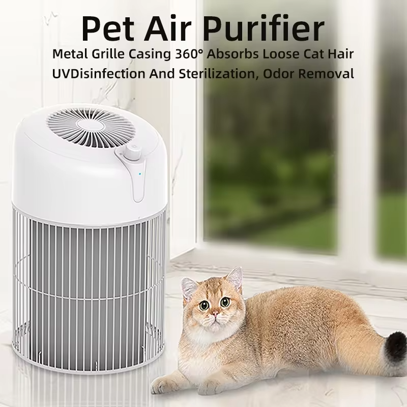 Pet Air Purifier With A Wire Cage Shell For 360° Suction Of Cat Hair, Effective Hepa Filter For Filtering, And Quiet Operation