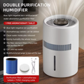 TINSOL 4L Mist-Free Humidifier Air Purifier HEPA Negative Ion Large Room Odor Removal Air Cleaner Bedroom Aroma Diffuser