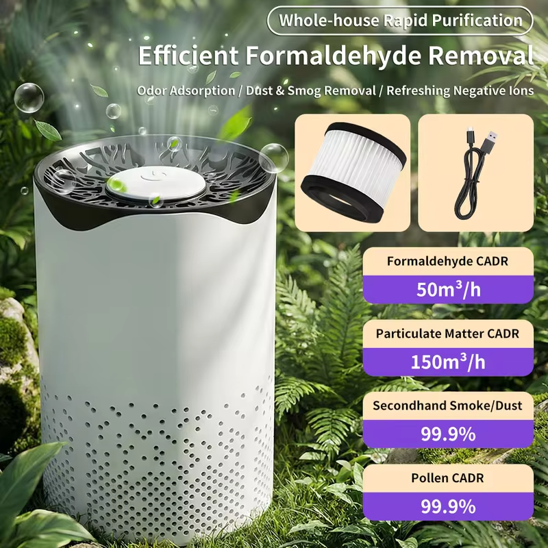 Portable Negative Ion Air Purifier High Efficiency Formaldehyde Smoke Dust Removal USB Powered Mini Air Cleaner For Home Pet Bedroom