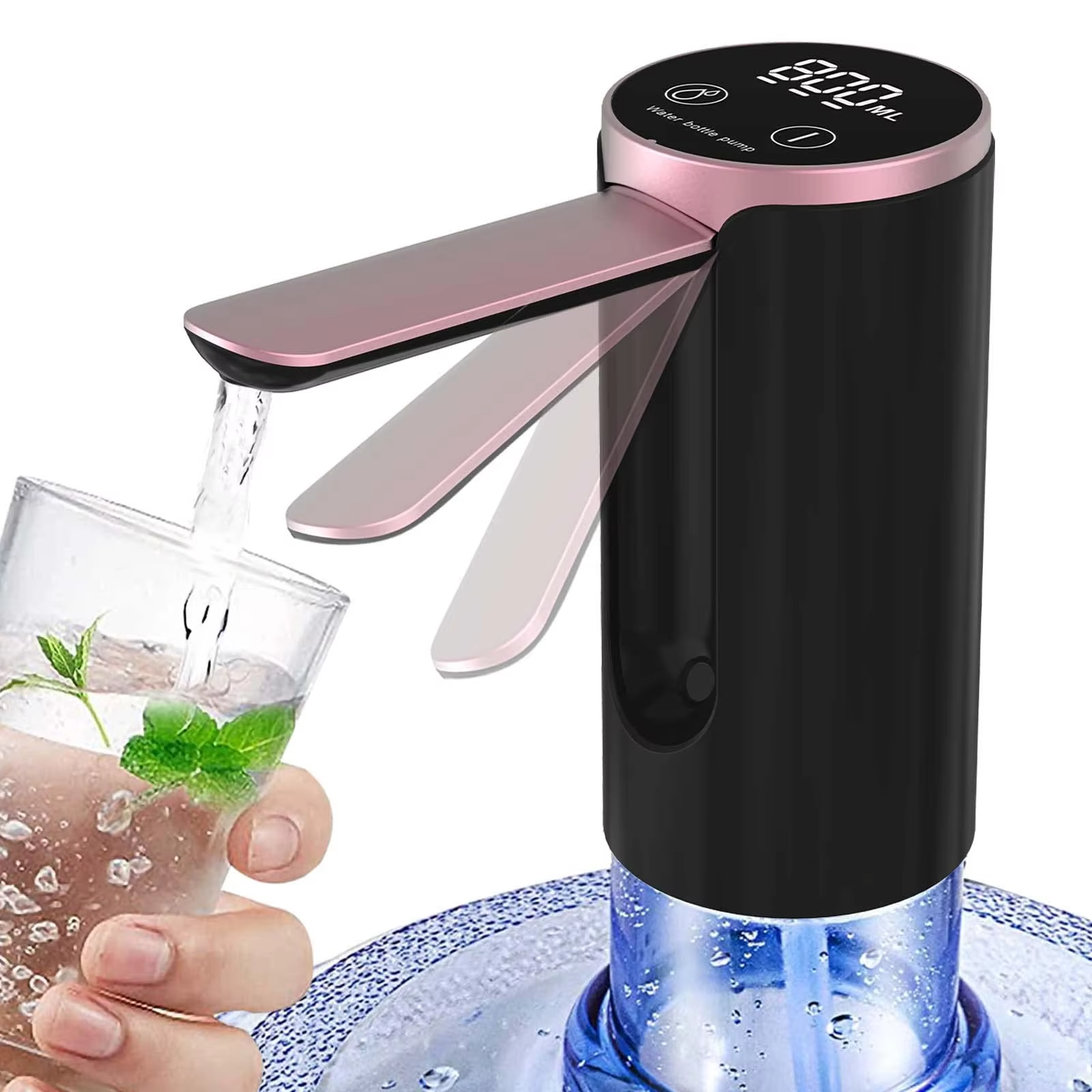 Water Dispenser for 2-5 Gallon Bottle, LED Display Touch Button 3 Quantitative Drinking Water Pump,Type C Charging Water Pump