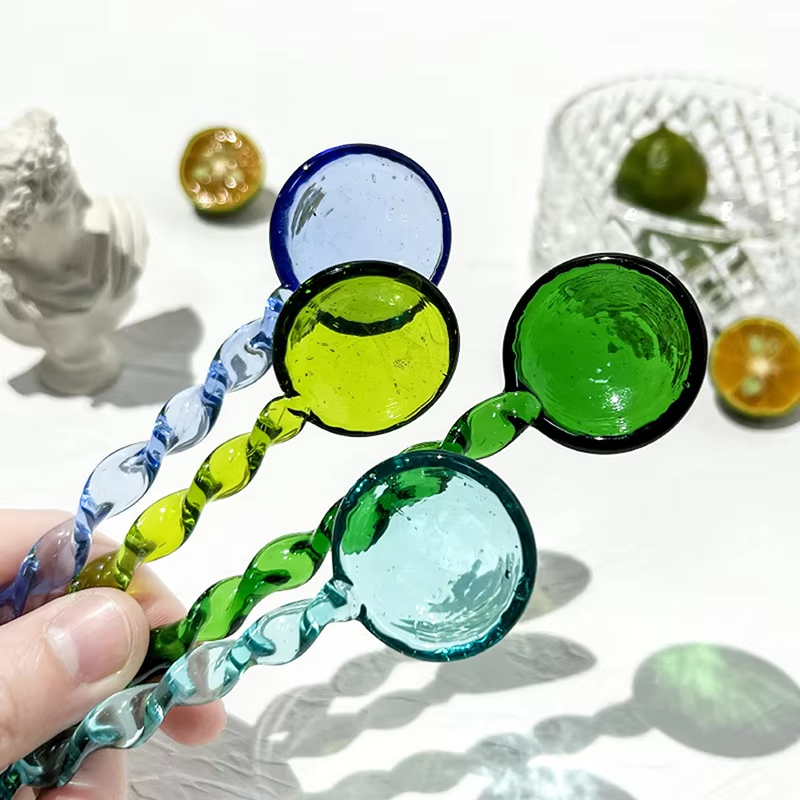 Glass Coffee Scoops With Long Handle Colorful And Cute Teaspoon Kitchen Accessories Milk Dessert Ice Cream Spoon