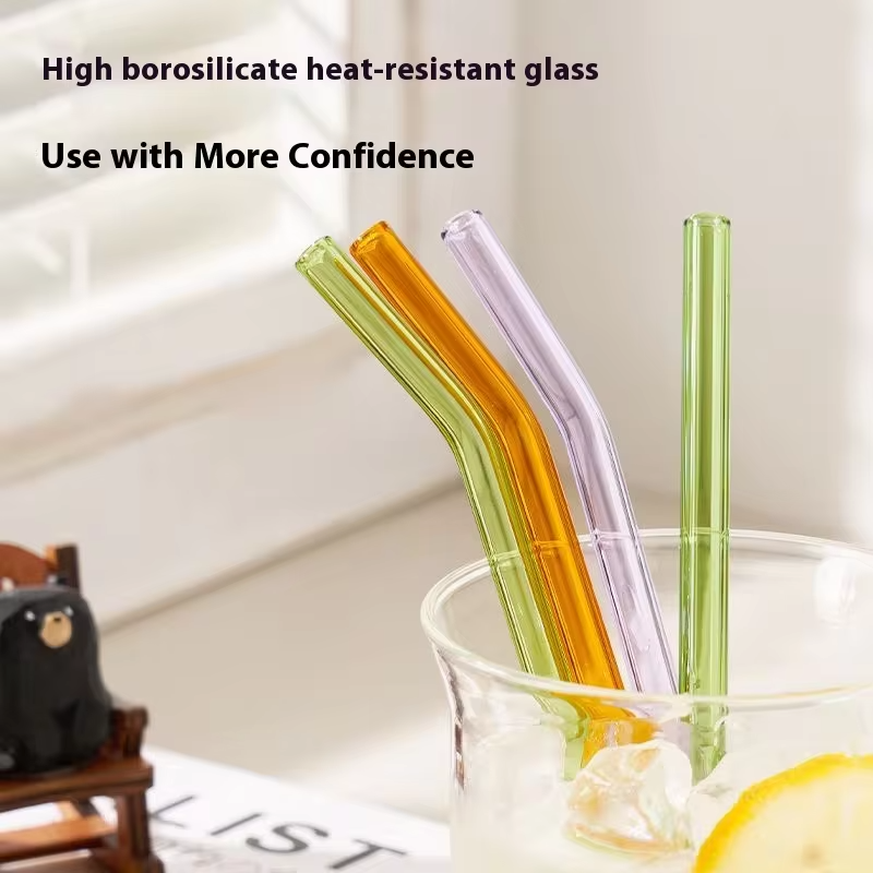 Gianxi Colored High-Value Glass Straw Non Disposable High Temperature Resistant Food Grade Transparent Drinking Glass Straw