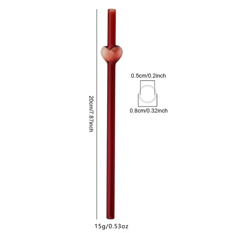 3Pcs Reusable Glass Straw with Brush Multicolored Heart-shaped Straws Set Suitable for Milkshakes Juices Coffee Bar Accessories