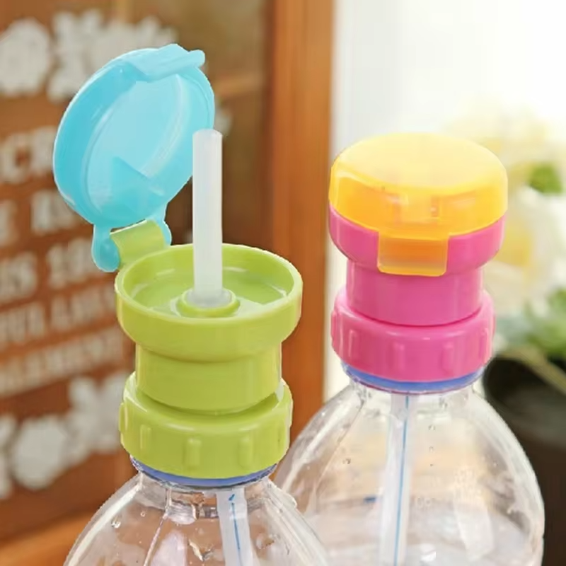 Kids Water Bottle Cap Spill Proof Juice Soda Water Bottle Twist Cover Cap with Straw Safe Drink Sippy Cap Feeding Drinkware
