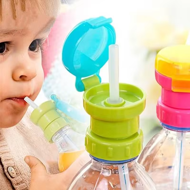 Kids Water Bottle Cap Spill Proof Juice Soda Water Bottle Twist Cover Cap with Straw Safe Drink Sippy Cap Feeding Drinkware