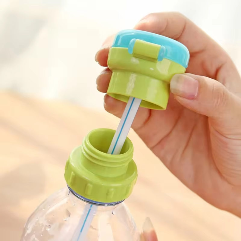 Kids Water Bottle Cap Spill Proof Juice Soda Water Bottle Twist Cover Cap with Straw Safe Drink Sippy Cap Feeding Drinkware
