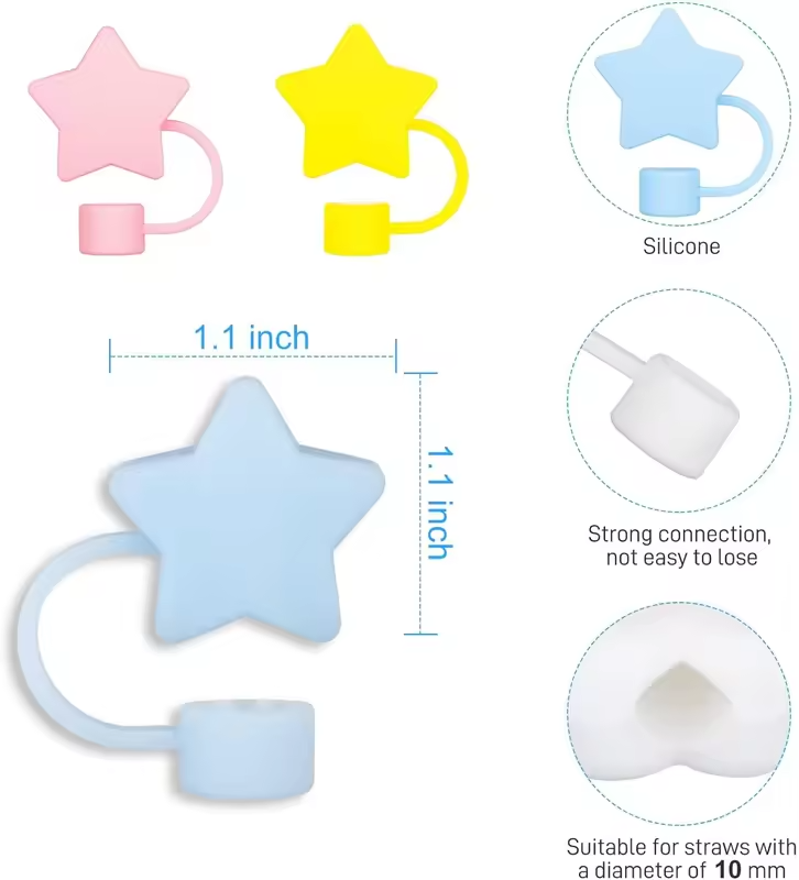 10mm Star Shape Straw Cover Compatible with Stanley 30&40 Oz Tumbler Silicone Star Straw Cover Straw Lid for 10mm Straw