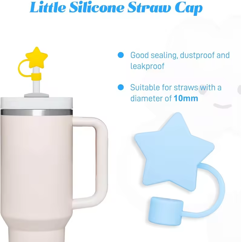 10mm Star Shape Straw Cover Compatible with Stanley 30&40 Oz Tumbler Silicone Star Straw Cover Straw Lid for 10mm Straw
